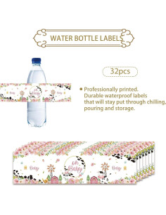 32 Etiquetas de Botellas de Agua Rosa Vaca Oh Bebé ROSTYAKZ 2