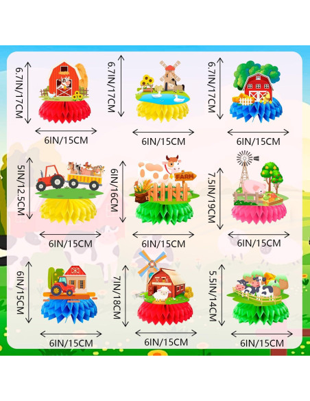 Centros de Mesa de Panal de Granja 9 Pcs Decoración Fiesta