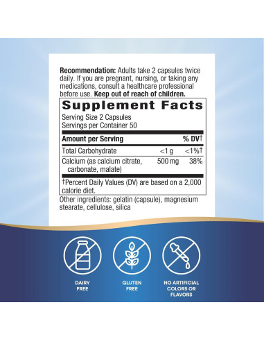 Calcio Citrato, Carbonato y Malato Nature's Way 100 Cápsulas