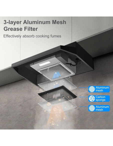 Campana de Cocina Bajo Gabinete SNDOAS 60 cm Negra 230 CFM Campana de Cocina Bajo Gabinete SNDOAS 60 cm Negra 230 CFM