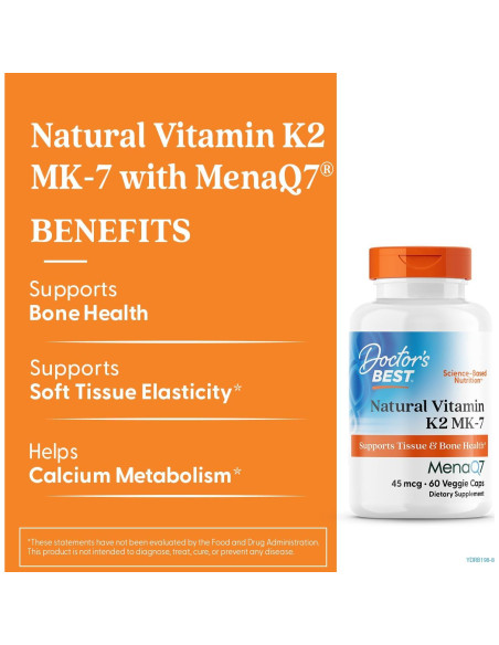 Vitaminas K2 MK-7 Doctor's Best 60 Cápsulas Veganas Sin Gluten