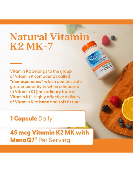 Vitaminas K2 MK-7 Doctor's Best 60 Cápsulas Veganas Sin Gluten