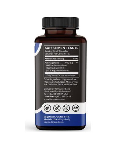 Suplemento Ashwagandha LifeSeasons 900mg - 60 Cápsulas