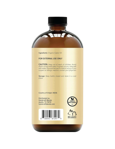 Aceite de Ricino Orgánico Prensado en Frío Handcraft 473 ml - 100% Puro para Cabello y Piel