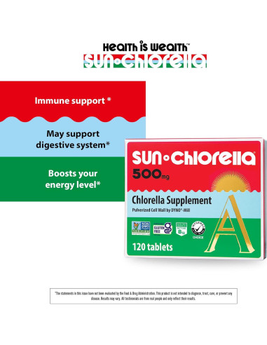 Sun Chlorella 500mg Suplemento de Algas Verdes - 120 Tabletas