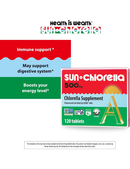 Sun Chlorella 500mg Suplemento de Algas Verdes - 120 Tabletas