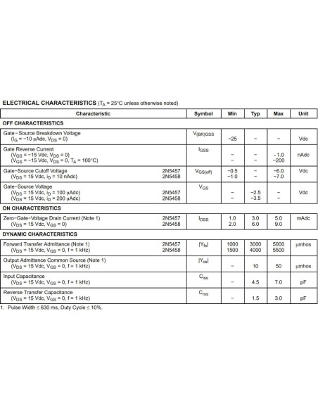 Transistores JFET Canal N 2N5457 y 2N5458 - 20pcs