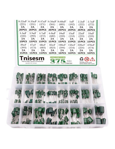 Kit de 375 Capacitores de Película Tnisesm 0.22nF - 470nF 100V