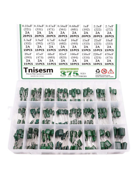 Kit de 375 Capacitores de Película Tnisesm 0.22nF - 470nF 100V