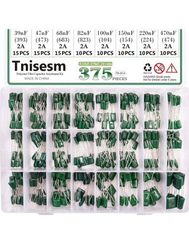 Kit de 375 Capacitores de Película Tnisesm 0.22nF - 470nF 100V