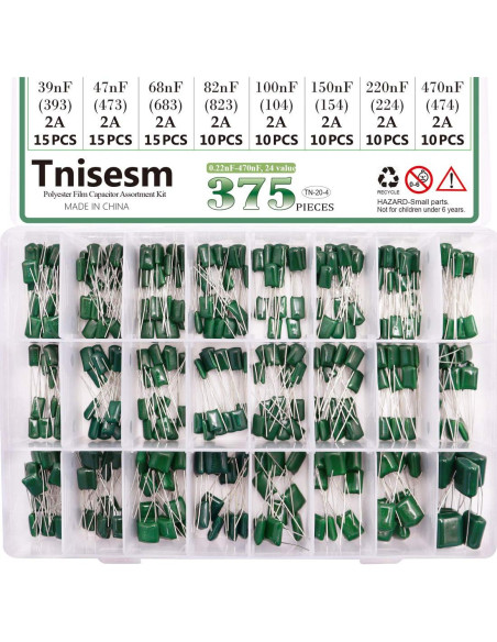Kit de 375 Capacitores de Película Tnisesm 0.22nF - 470nF 100V