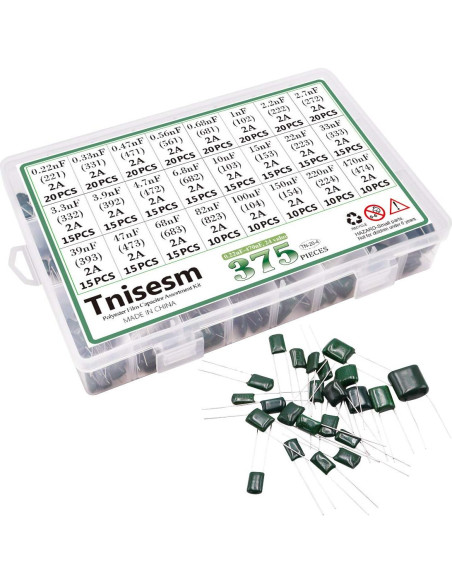 Kit de 375 Capacitores de Película Tnisesm 0.22nF - 470nF 100V