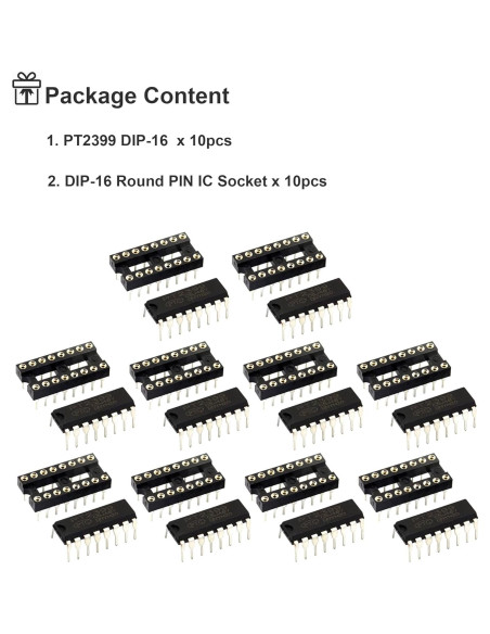 Circuito Integrado de Eco PT2399 - 10 Piezas con Zócalo DIP-16