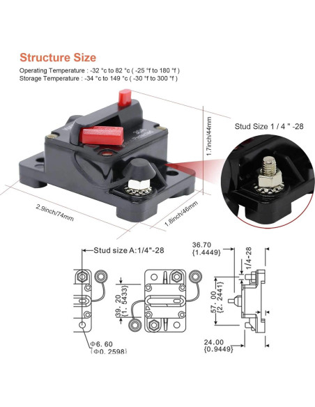 Interruptor de Circuito 60A Erayco Impermeable 12V-48V CC