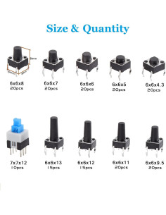 Kit de 180 Interruptores Táctiles OCR 10 Valores 6x6mm 2