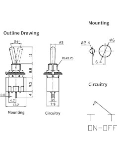 Interruptor Mini Palanca SPST Taiss 10PCS 6A 125V 2 Pines 2