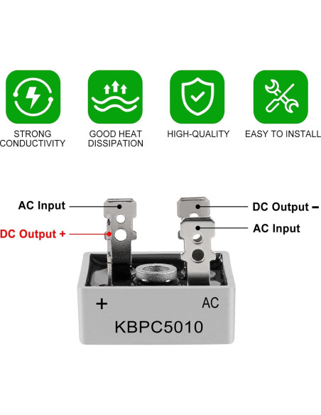 Diodo Rectificador de Puente KBPC5010 1000V 50A 8 Piezas Diodo Rectificador de Puente KBPC5010 1000V 50A 8 Piezas
