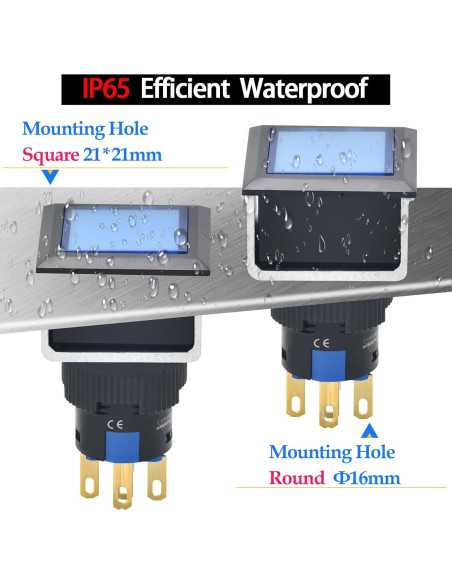 Interruptor Cuadrado ZGSZJHF 21x21mm 12/24V LED Azul IP65