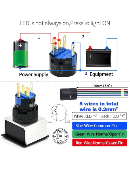 Interruptor Cuadrado ZGSZJHF 21x21mm 12/24V LED Azul IP65
