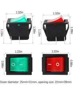 Interruptor Rocker DPST 30A 250V HNF KCD4 4 Pines ON Off 2