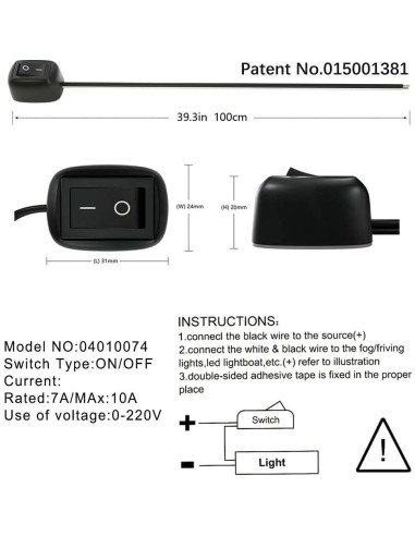 Interruptor de botón tipo pasta Gebildet 12V-220V 10A Negro