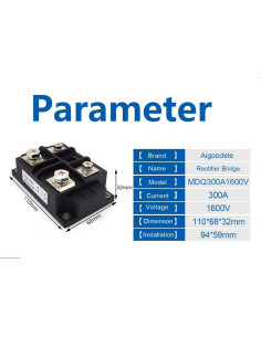 Rectificador de Puente Aigoodele MDQ-300A 300A 1600V 2
