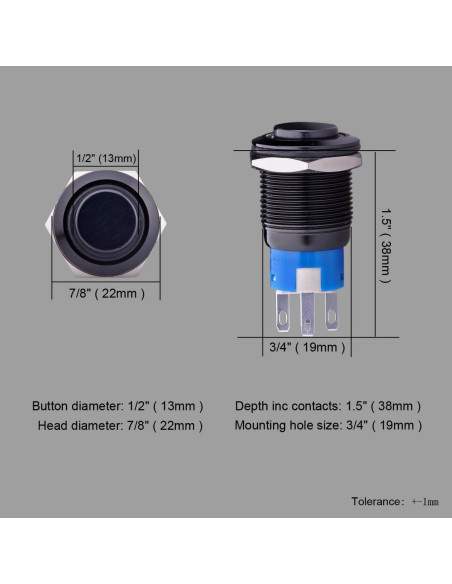 Interruptor Latching Ulincos U19C2 19mm Metal LED Azul