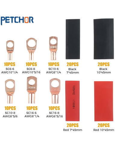 140 Conectores de Terminal de Cable de Cobre PETCHOR AWG 4-10