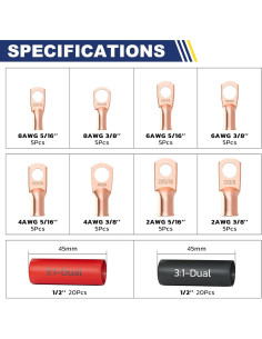 Kit de Terminales de Cable de Batería Haisstronica 80pcs Cobre Puro 2