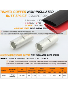 Conectores de Empalme SVAAR 6 AWG Cobre Estañado 24PCS 2