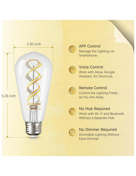 Bombillas Edison Inteligentes DiCUNO ST58, 5W, 500lm, 2 Unidades
