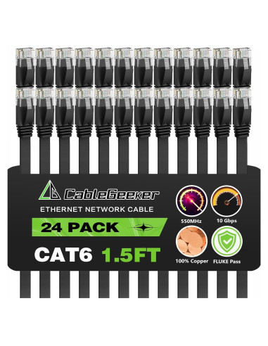Cable Ethernet Cat 6 0.46 m Negro - 24 Paquete CableGeeker