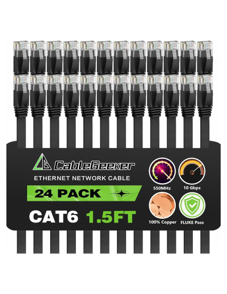 Cable Ethernet Cat 6 0.46 m Negro - 24 Paquete CableGeeker