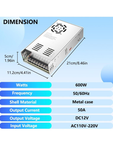 Fuente de Alimentación Conmutada 12V 50A 600W CONPEX