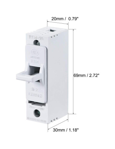 Portafusible Cerámico 20A 380V AC uxcell RT14 RT18 R015 2Pcs