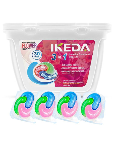 Cápsulas de Lavado 3 en 1 Ikeda - 30 Pcs, Fragancia Floral
