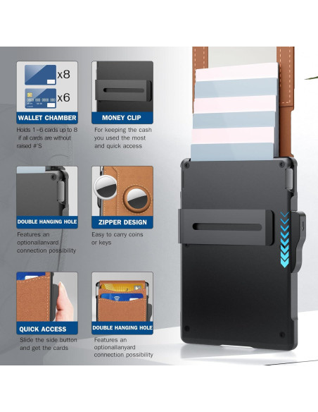 Cartera AirTag umoven marrón minimalista con bloqueo RFID