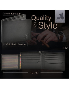 Billetera Bifold de Cuero Bull Guard con Bloqueo RFID - Negro 2