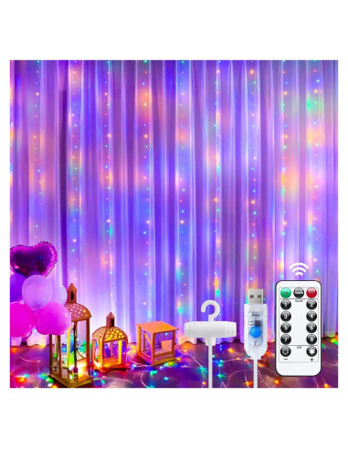 Luces de Cortina LED Minetom 300L-M Multicolor USB 8 Modos
