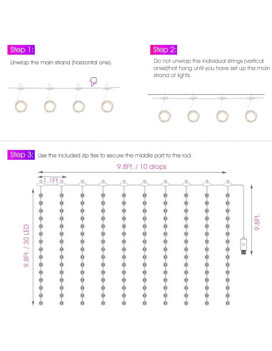 Luces de Cortina LED Minetom 300L-M Multicolor USB 8 Modos