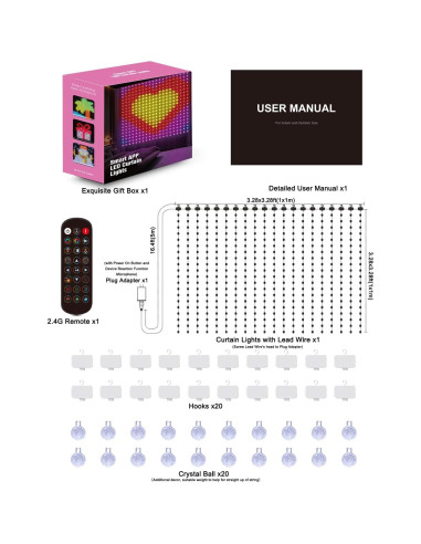 Luces de Cortina Inteligentes Crebricy 2x2m 400 LEDs Multicolor