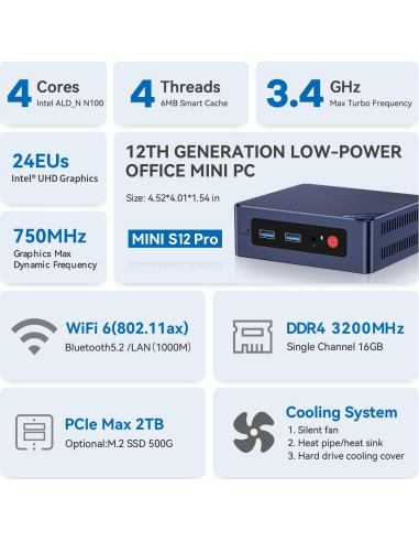Beelink Mini PC S12, Intel 12 Gen N95, 8GB RAM, 256GB SSD