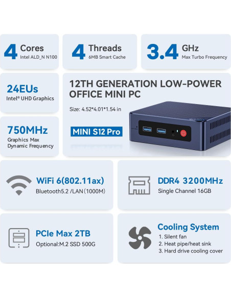 Beelink Mini PC S12, Intel 12 Gen N95, 8GB RAM, 256GB SSD
