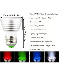 Bombillas LED RGBW 3W E26 con Control Remoto - Paquete de 4 2