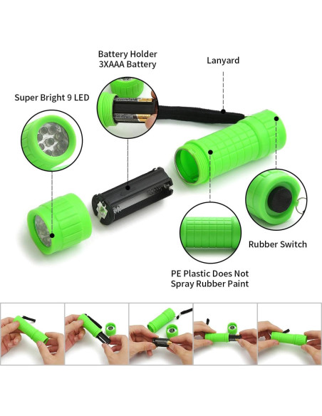 Juego de Linternas Mini Whaply 6 Piezas 9 LED con Pilas