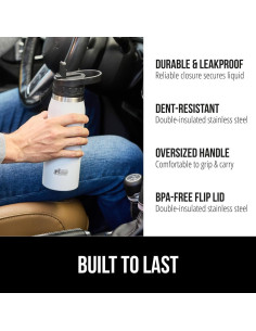 Botella de Agua Aislada Gorilla Grip 32 oz Blanca Acero Inoxidable 2