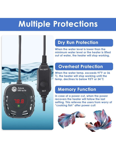 Calentador de Acuario 150W AquaMiracle Compacto Digital LED