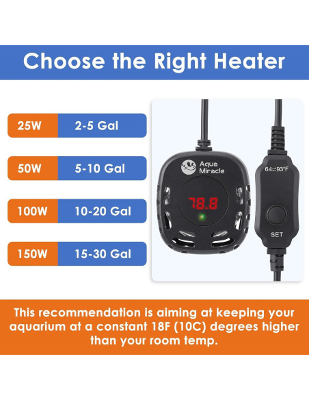 Calentador de Acuario 150W AquaMiracle Compacto Digital LED