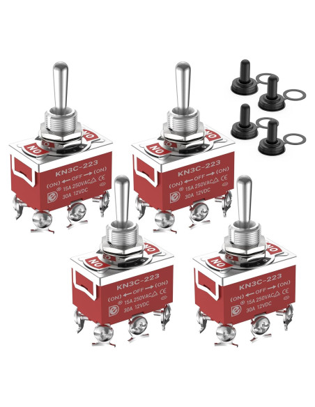 Interruptor de palanca DPDT Joinfworld 12V 30A impermeable - 4 piezas