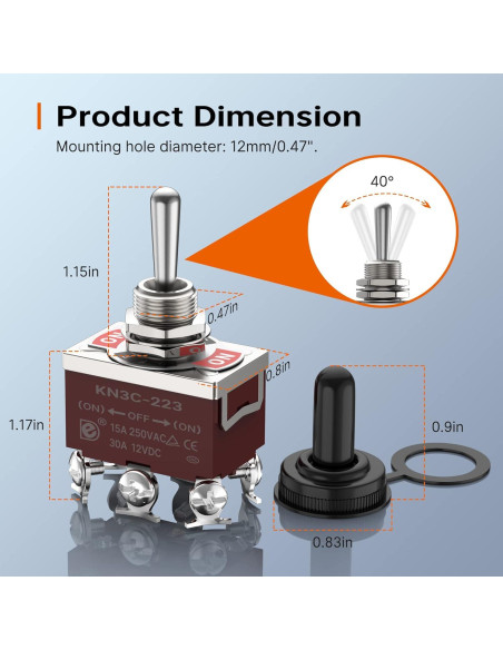 Interruptor de palanca DPDT Joinfworld 12V 30A impermeable - 4 piezas